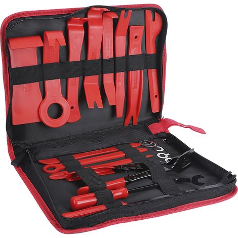 Kit de dépose d'autoradio et tableau de bord, outil de démontage de garnitures, levier de dépose pour voiture, rénovation intérieure, rouge (1/5)