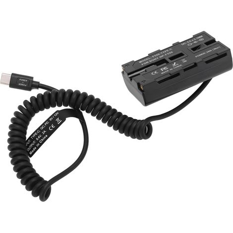 Batterie Factice F570 F750 F970, Port D'entrée de Type C, Adaptateur de Coupleur de Batterie Factice Entièrement Décodé, Type C vers NP F550, Câble D'alimentation à Ressort, Fausse Batterie, pour Moni (1/5)