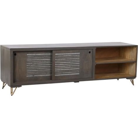 Meuble TV - Moderne - Manguier - Métal - 160 cm - 2 Portes - Marron (1/4)