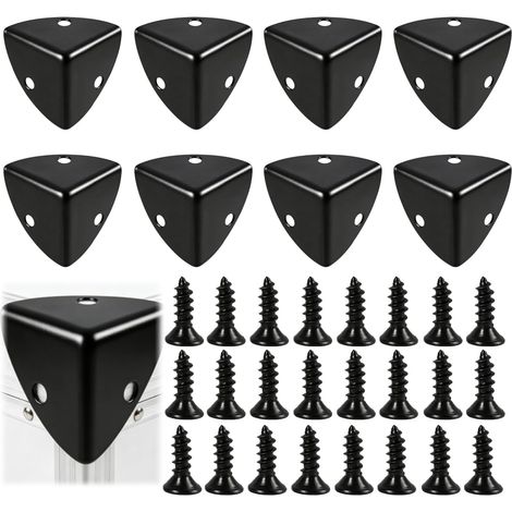 Set di 8 protezioni angolari per tavolo in metallo nero antiruggine (23 × 23 × 23 mm) — Viti incluse (1/5)