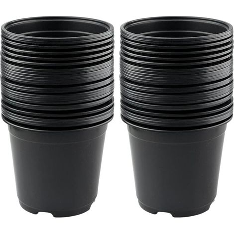 Juego de 50 macetas de plástico negro, 15 cm, para suculentas, hortalizas y esquejes. (1/5)