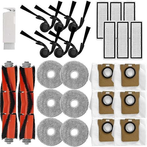 Ersatzteile für die Xiaomi Saugroboter 5 und 5 Pro: Hauptseitenbürsten, HEPA-Filter und Reinigungsbeutel.