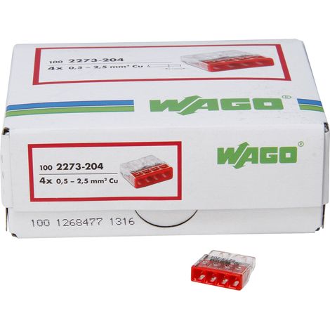 Kopp 33346422 WAGO Compact Morsetto Elettrico Connessione Dosi 4 Capo di Morsetto Rosso 0,5 – 2,5 mm² Contenuto della Confezione 100 Pezzi, Colore: TrasparenteRosso