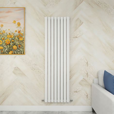 SKY Bathroom 1600x472mm White Single Vertical Oval Column Designer Central Heating Radiator