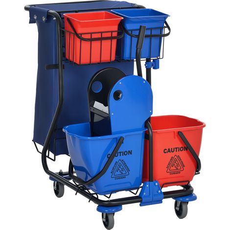 Chariot nettoyage professionnel avec 4 seaux essoreuse sac poubelle hôtel restaurant (1/5)