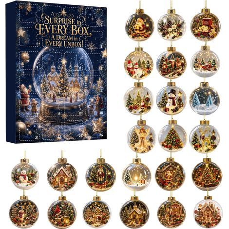 Weihnachts-Adventskalender, Überraschungsbox, Retro-Schneedeko, runder Acryl-Anhänger, Weihnachtsbaum-Anhänger, Geschenkbox mit Überraschungseffekt, 2D-Design A (1/5)