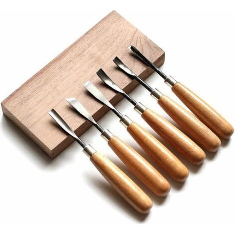 Lot de 6 outils de sculpture sur bois, gouges en acier carbone avec manches en bois, design ergonomique, artisanat (1/5)