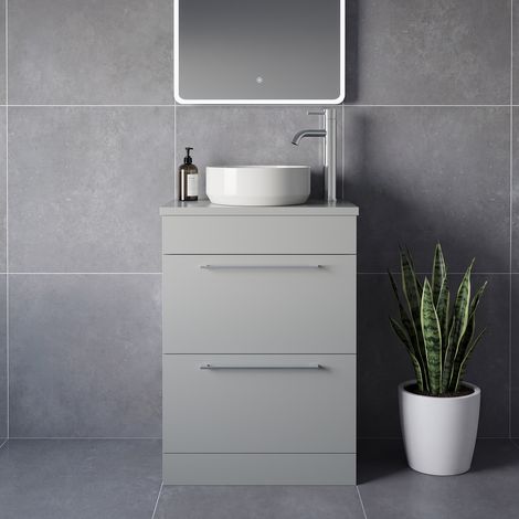 Napoli 390 Gloss Grey Pearl 600mm 2 Drawer Vanity Unit for Countertop Basins - 600mm - Chrome 320mm Handle