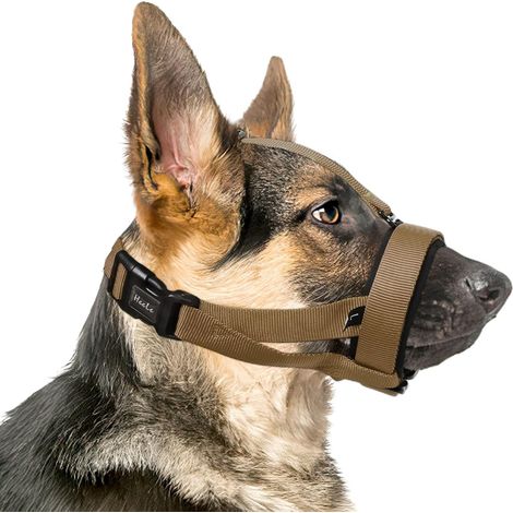 Dog Muzzle Removable Adjustable Nylon Headband, Brown, XL (1/5)
