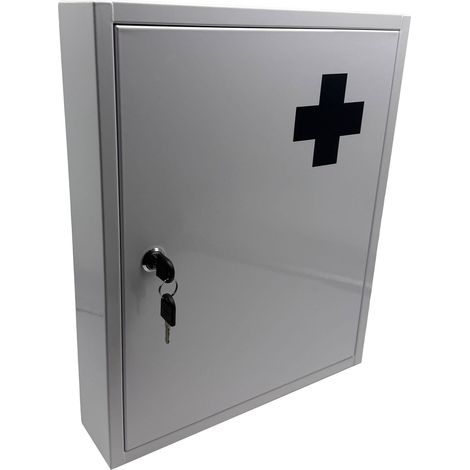Praktischer Wand-Arztschrank mit 5 Fächern sicher 43 x 35,5 x 8 cm aus weißem Metall 130017899