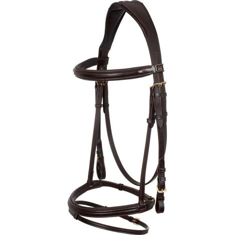 Full, Marrone: Testiera in morbido cuoio con frontalino liscio modello CLASSIC PADDED completa di redini