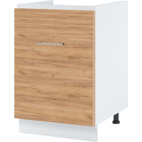 Meuble sous-évier Bellissi Chene 1 porte coulissante L 60 cm - Porte avec poignée apparente Décor chêne brut (1/5)
