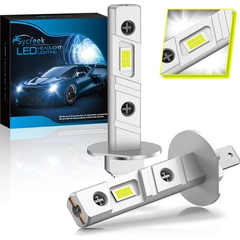 H1 LED Bulb, 22000 LM 6500K White Extremely Bright LED Headlight, IP68 Waterproof All-in-One Conversion Kit, Plug and Play, 2 H1 Bulb (1/5)
