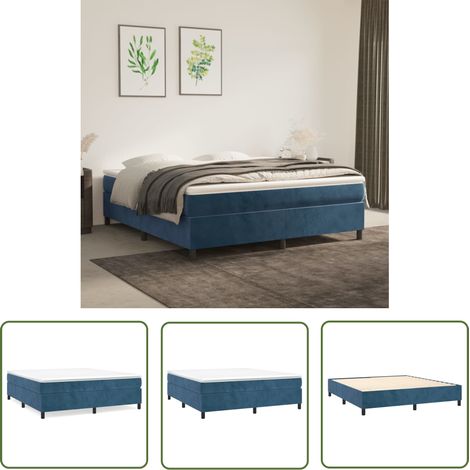 The Living Store Boxspringbett mit Matratze Dunkelblau 160x200 cm Samt - Samtbett - Boxspringbett - Doppelbett - Bettauflage - Matratze (1/5)