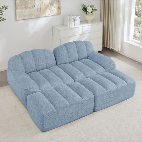 Divano modulare in pile granulato blu, senza struttura rigida, design ergonomico antiscivolo per soggiorno (1/5)