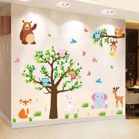Autocollant Mural Foret - Renard Ecureuil Cerf - Decoration Chambre Enfant - Hauteur 12361 Cm - Autocollant Amovible (1/5)