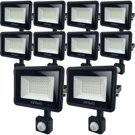 Lot de 10 Projecteurs LED 30W Noir détecteur de mouvement extérieur Température de Couleur: Blanc chaud 2700K