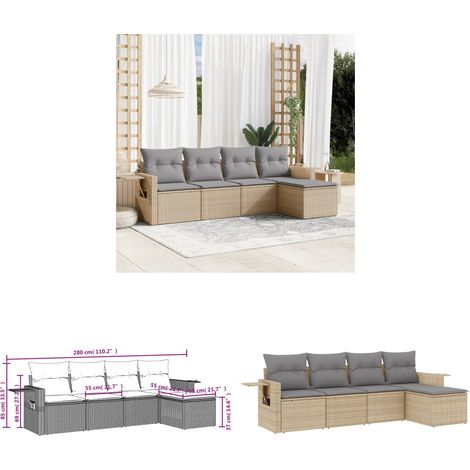 5-tlg. Garten-Sofagarnitur mit Kissen Beige Poly Rattan - Gartenmöbel - Sofasatz - Rattan Möbel - Outdoor Möbel - Lounge Set - Home & Living (1/3)