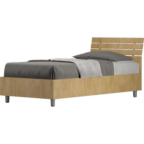 Letto Singolo 80x190 cm con Rete e Contenitore Ankel Testata Doghe Inclinata Quercia (1/5)