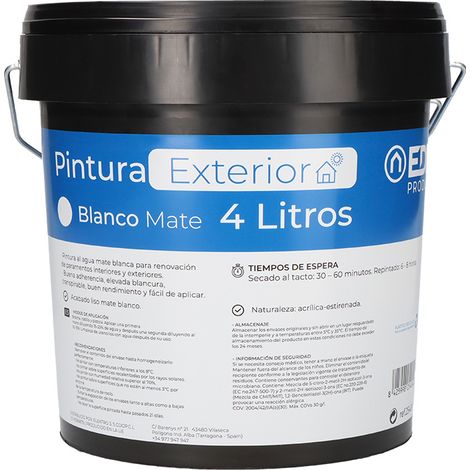 Pintura plástica acrílica estirenada interior/exterior blanco mate 4 l