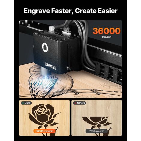 Graveur Laser 20 W Machine Gravure et Découpe Laser Zone de Travail 50x32 cm, pour Bois, Cuir, Verre, Papier, Certains Métaux, avec… (1/5)