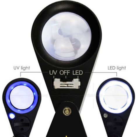 40x Loupe Bijoux Loupe LED/UV 21mm Triplet Lentille Verre Optique Poche Gem Loupe Outil Bijoutier, Timbre Philatéliste, Numismatique Numismatique (1/4)