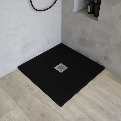 Receveur de douche carré 80 x 80 cm en marbre synthétique noir effet pierre h3 cm Milos (1/4)