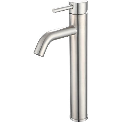 Rubinetto miscelatore meccanico arrotondato H29,6 cm in inox nichel spazzolato - SALAVAN