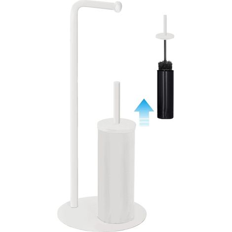 Piantana bagno portascopino e portarotolo design moderno in acciaio bianco (1/3)
