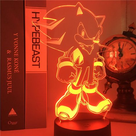 Lampe de nuit Sonic 3D créative, base noire tactile, colorée et moderne, veilleuse LED 487 pour chambre d'enfant, décoration fun et lumineuse. (1/5)