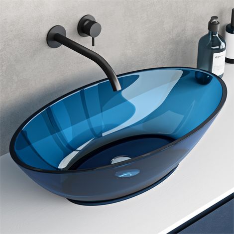 doporro Lavabo Redondo de Resina Transparente Azul 63x34x17 cm Lavabo de Baño sobre Encimera Antimanchas y Antiamarilleo Resistente al Calor Fácil Mantenimiento Coloria02