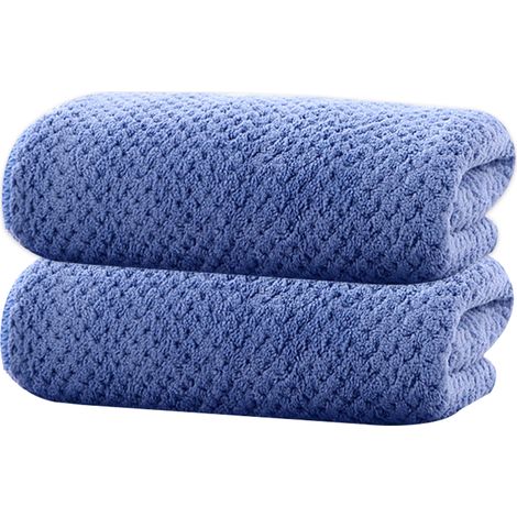 Serviettes de bain extra-larges (70 x 140 cm), ultra-douces et très absorbantes (grises, lot de 2), bleu brume. (1/4)