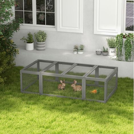 Enclos pour lapins 180x90x48 cm en bois gris, toit ouvrant, pour petit jardin – MEUBLIV (1/5)