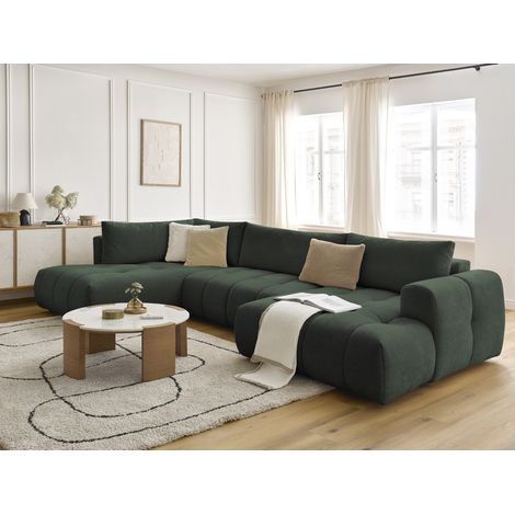BOBOCHIC - Canapé panoramique convertible FUJI tissu lisse Angle droit Vert (1/5)