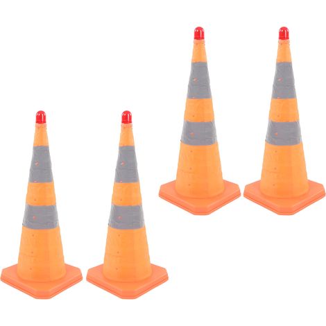 Lot de 4 cônes de signalisation pliables de 71 cm (28 pouces) avec éclairage intégré, couleur orange. Ces cônes de sécurité réfléchissants et lumineux sont parfaits pour les parkings et les routes. (1/5)