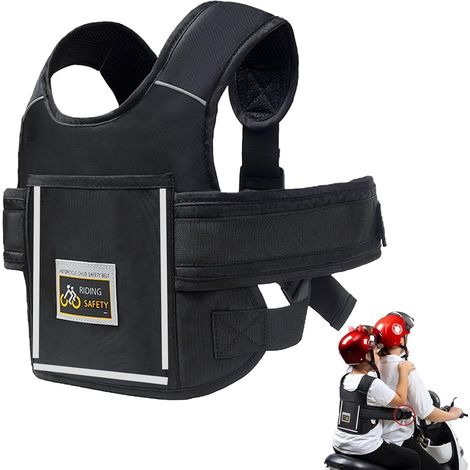 Cinturón de seguridad infantil para motocicleta, cinturón ajustable con tiras reflectantes, cinturón de seguridad con bolsa, para vehículos eléctricos infantiles, niños y niñas de 2 a 12 años.