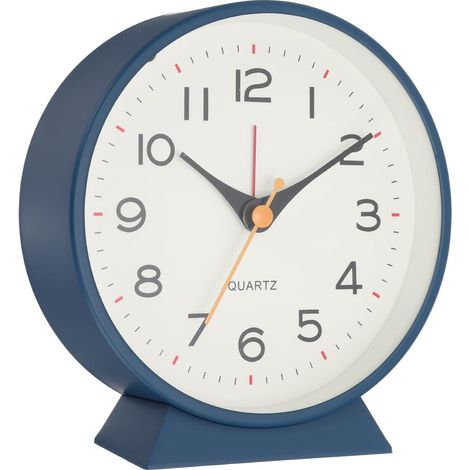 Analog Alarm Clock, Alarm Clock with Backlight Modern Silent Non Ticking Quartz Movement Battery Operated for Bedroom Office Living Room Desk Shelf, Blue