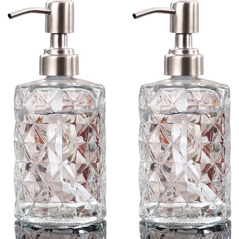 Distributeur De Savon En Verre - 330 ml - Pompe En Acier Inoxydable 304 - Pour Salle De Bain Et Cuisine - Lot De 2 (1/5)