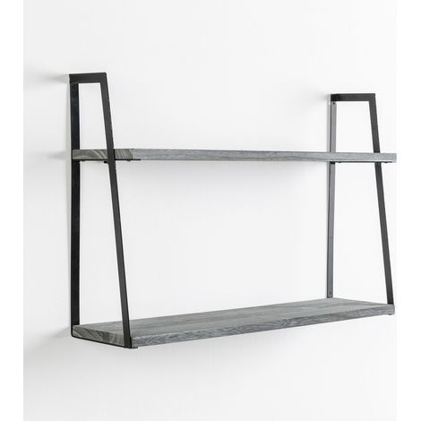 Estantería de pared Eloi de 2 niveles Gris, madera de Paulownia
