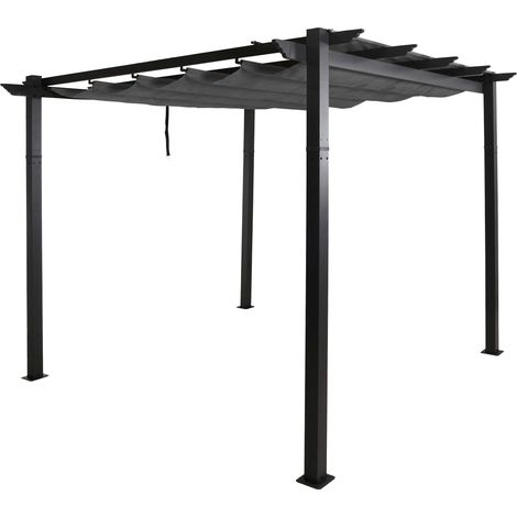 Pergola in alluminio HHG-024, gazebo da giardino, struttura stabile 8cm tetto scorrevole UV50+ 3x3m, antracite