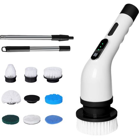 Brosse de nettoyage sans fil, brosse de nettoyage rotative motorisée, 9 têtes de brosse remplaçables, noire.