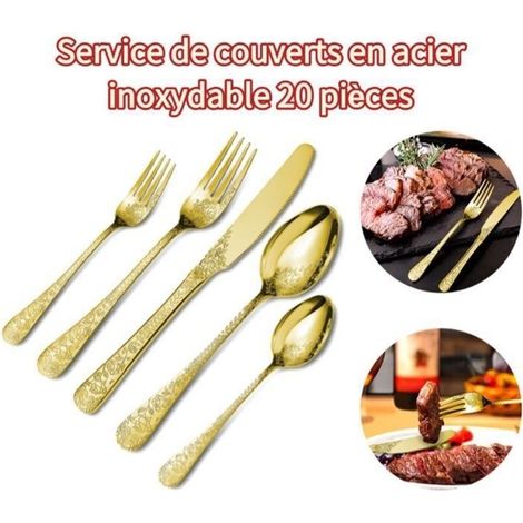 (Gold) 20-Piece Stainless Steel Cutlery Set with Knife/Fork/Spoon for 4 People, Gold (1/5)