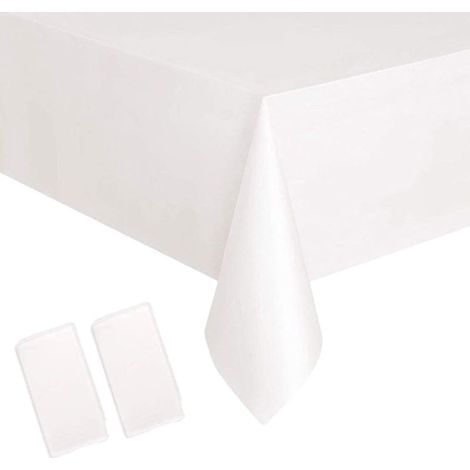 Set mit 2 weißen Einwegtischdecken, rechteckig, wasserdicht, aus Kunststoff, 137 x 274 cm, Tischdekoration für Geburtstage, Partys, Hochzeiten, Picknicks, Halloween, Weihnachten und Gärten im Freien (1/5)