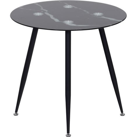 MOG CASA Mesa de Comedor Fija Redonda Corin  80 x 80 x 75 cm  Ideal para Cocina o Salon  Materiales Resistentes  Tablero con Efecto Marmol Negro  Patas de Metal en Negro (1/5)