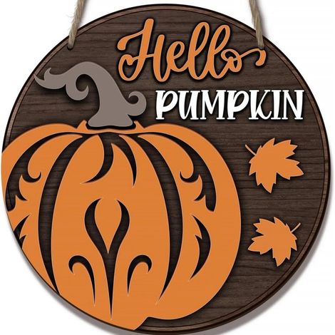 Halloween - Decorazione a tema zucca - Targhetta in legno a forma di casa - Decorazione da parete - Decorazione per feste - Decorazione in legno da appendere - 24,5 24,5 cm (1/4)