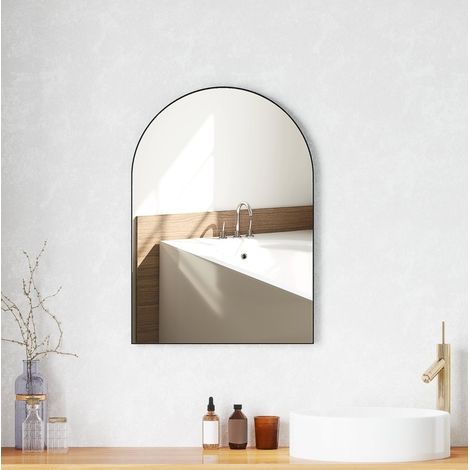 Espejo de baño arqueado 50 x 70 cm con marco de aluminio negro OKMYHOME (1/5)