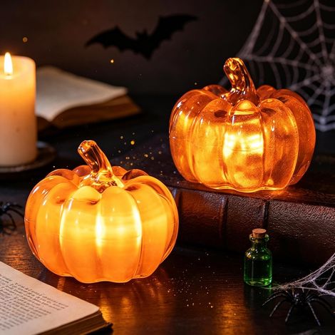 Lot de 2 lumières LED citrouille pour Halloween, citrouilles éclairées (1/5)