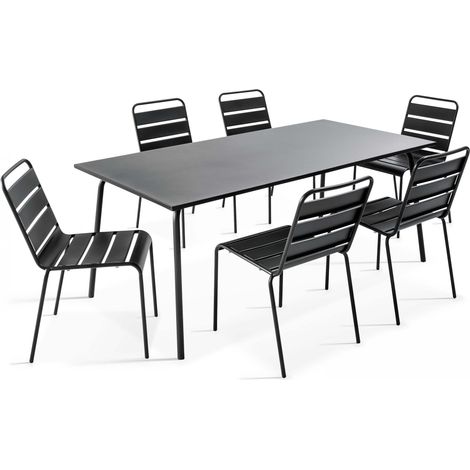 Ensemble table de jardin et 6 chaises en métal anthracite - Palavas