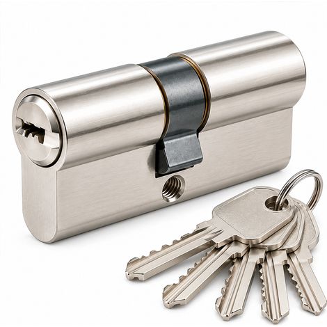 Cylindre Double de Serrure 30x30 mm Oxyloc – Barillet en Laiton Nickelé – 5 Clés Incluses - Pour Porte d'Entrée - Porte de Garage, Portail, Volet Battant et Persienne - (1/4)