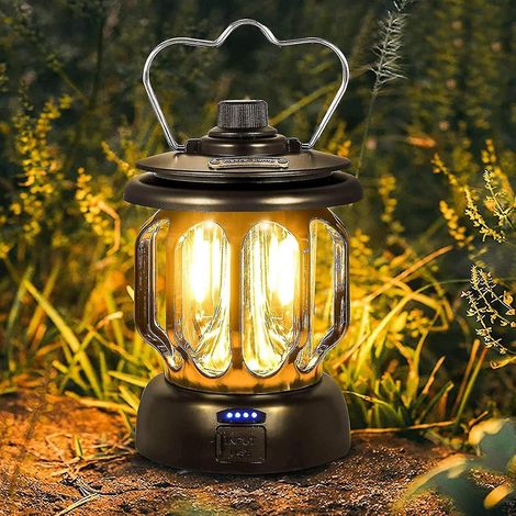 Lanterne de camping rétro LED rechargeable USB, lumière blanche chaude à intensité variable (1/5)
